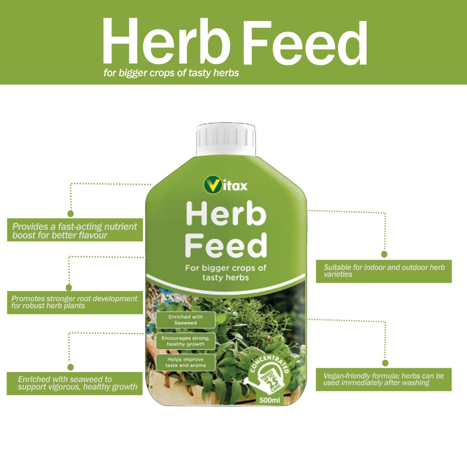 image 1 of Vitax Liquid Herb Feed 500ml Fast-Acting Seaweed Enriched Nutrient Formula for Bigger Healthier Flavourful Herbs