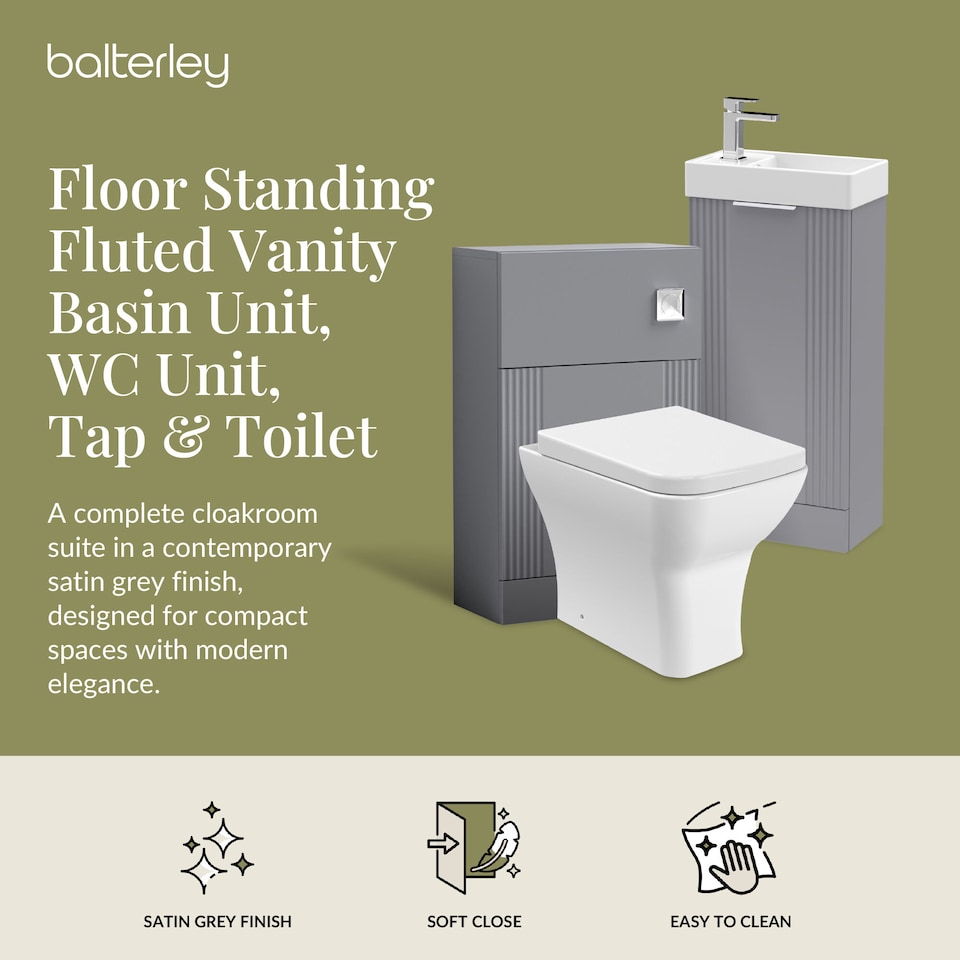 image 1 of Balterley Cloakroom Suite - Floor Standing Basin Unit, Toilet & Tap | Grey | Satin Grey | 781.0000 x 400.0000 x 222.0000mm