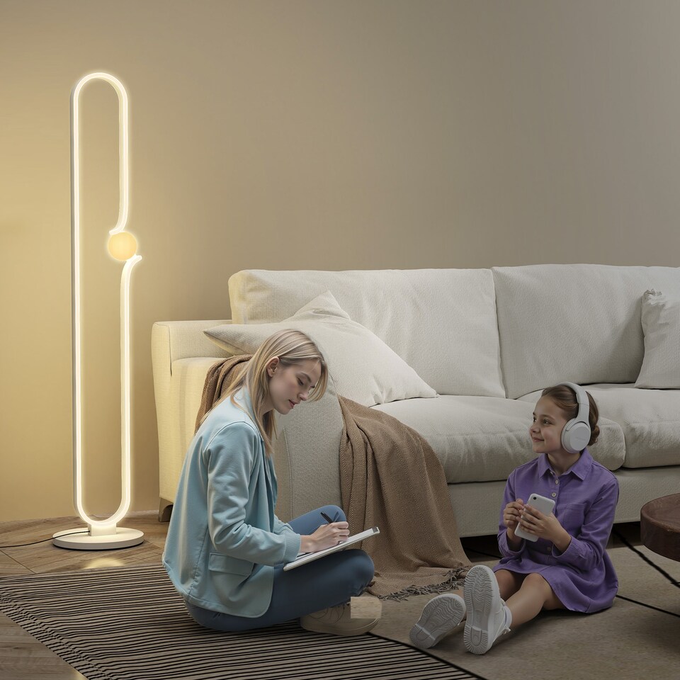 image 1 of HOMCOM Dimmable LED Floor Lamp with Glass Night Light, Foot Switch, White | White
