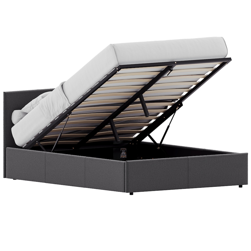 image 1 of Vida Designs Veronica 5ft King Size Ottoman Bed Storage Fabric Upholstered, Dark Grey Linen, 150 x 200cm