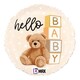 image 1 of Hello Baby Teddy Bear Round Foil Helium Balloon 46cm / 18 in | Cream