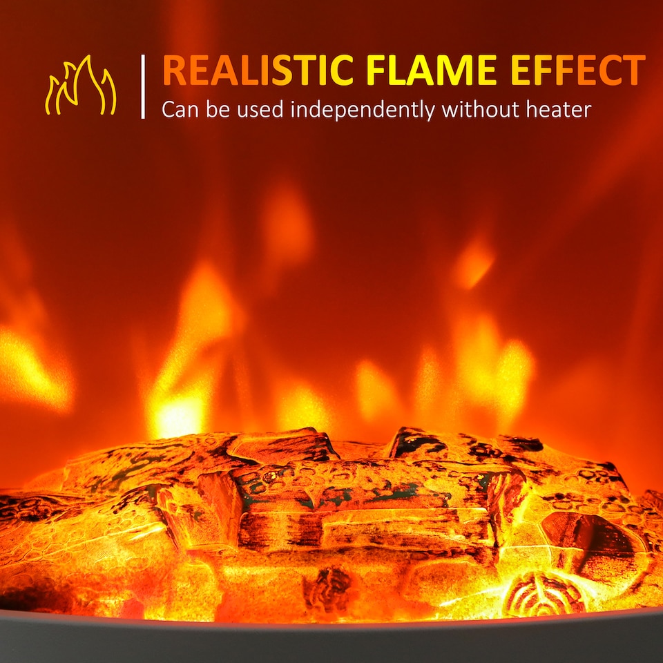 image 1 of HOMCOM Tempered Glass Casing Electric Fireplace, Freestanding Electric Fire with Realistic Flame Effect, Log Burner with Overheat Protection, 950w 1850W, White