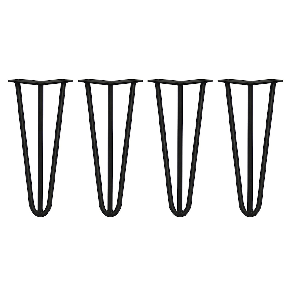 image 1 of 4 x 12" Hairpin Legs - 3 Prong - 12mm - Black Black
