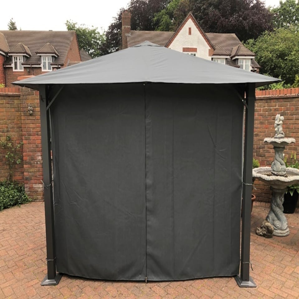 image 1 of Highfield Gazebo Outdoor Garden BBQ Shelter, Party Tent with Curtains and Apex Canopy - L210 x W210 x H260 cm - Grey