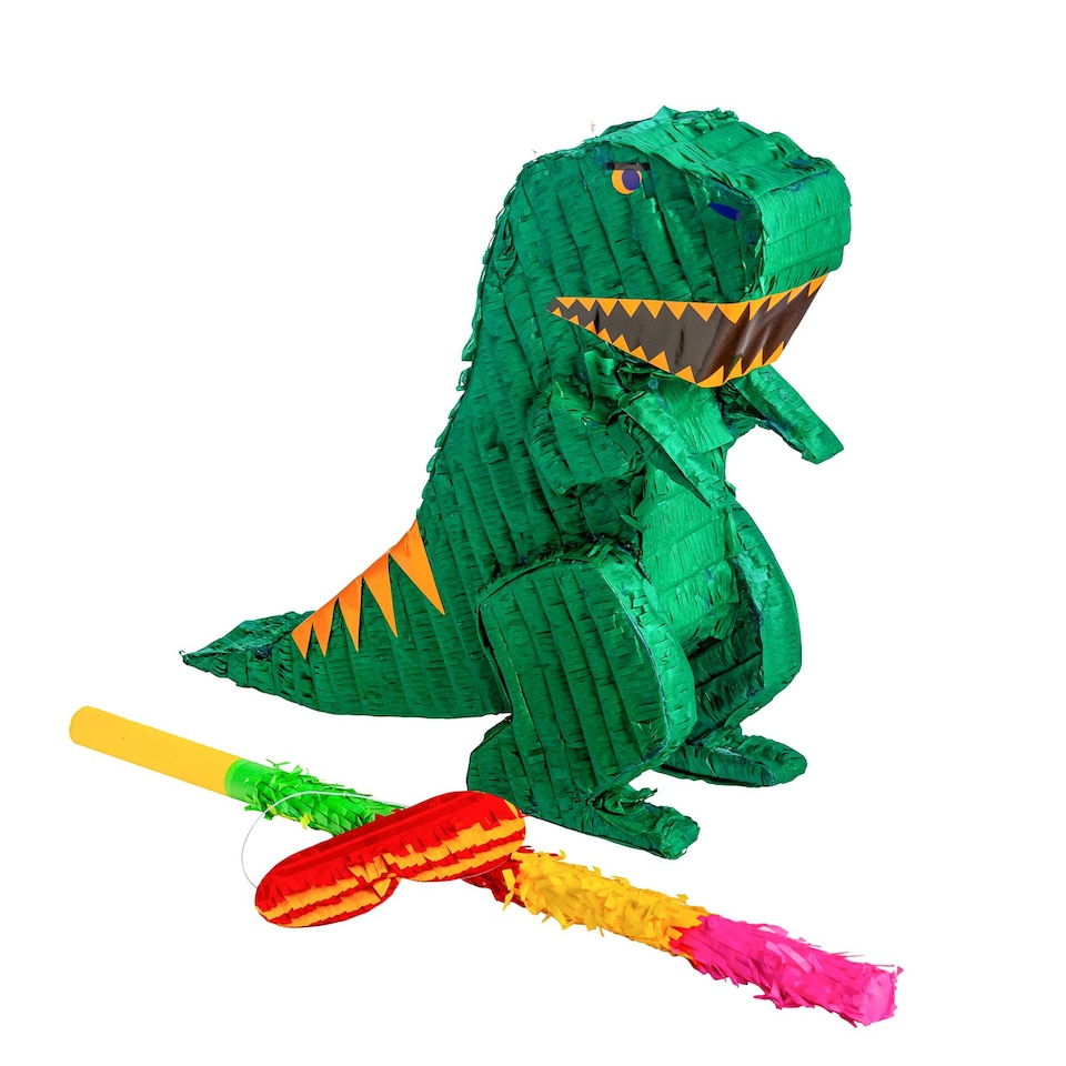 image 1 of Pinatas Dinosaur Cardboard Pinata, Stick and Blindfold Set - W43cm x D13cm x H55cm - Green