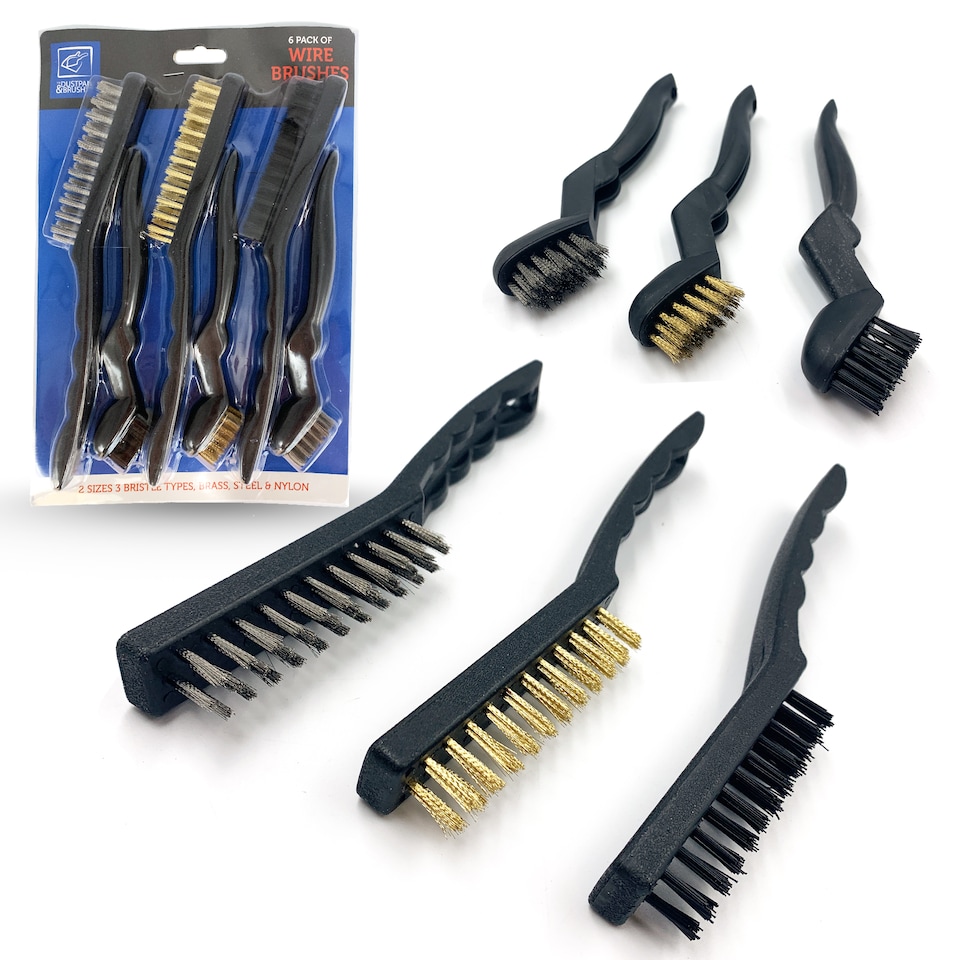 image 1 of 6-Piece Wire Brush Set Steel, Brass & Nylon Brushes for Rust & Detail Cleaning