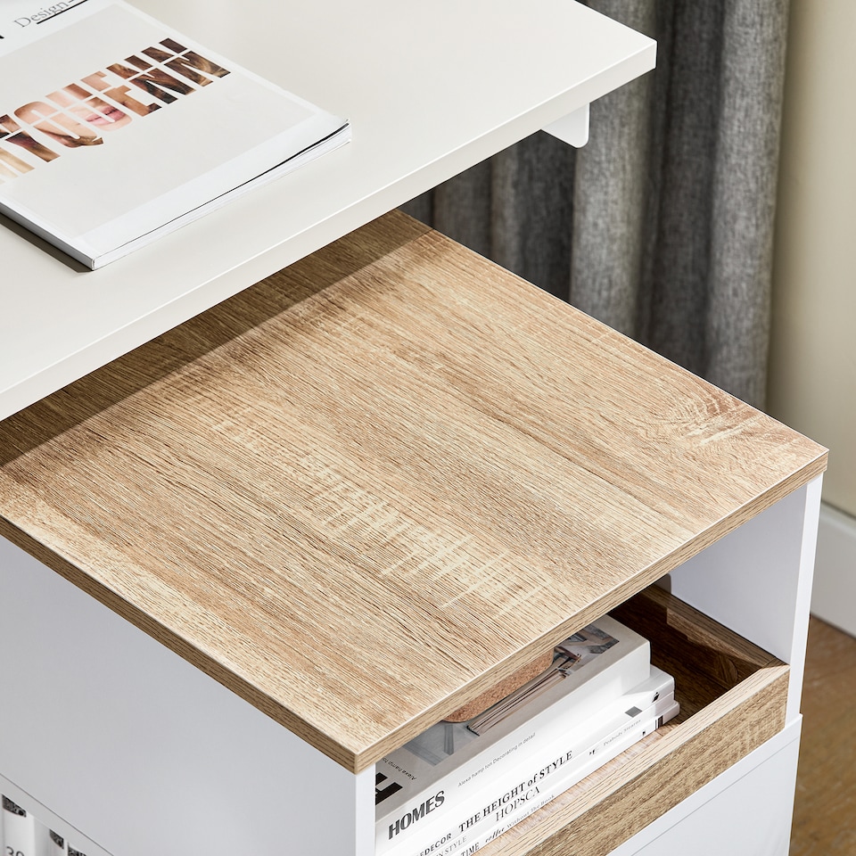 image 1 of SoBuy Printer Stand with Storage and Wheels, White & Natural Wood, 15.7x19.7x25.6 in, 16.1 kg - ASK08-WN