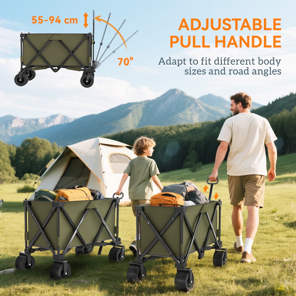 image 1 of Outsunny Folding Garden Trolley, Cargo Traile on Wheels, Collapsible Camping Trolley, Outdoor Utility Wagon with Steel Frame and Oxford Fabric, Green