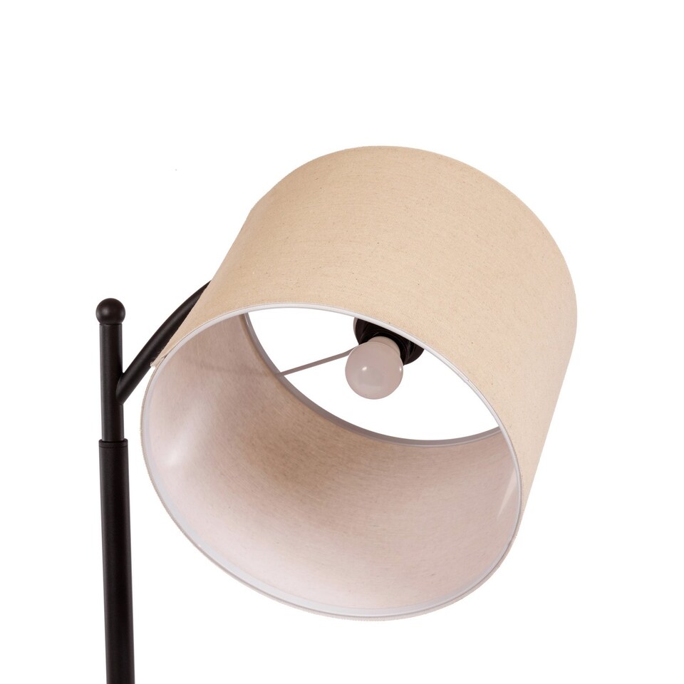 image 1 of Black Floor Standing Lamp Reading Light & Linen Fabric Lampshade - Includes Bulb | Black