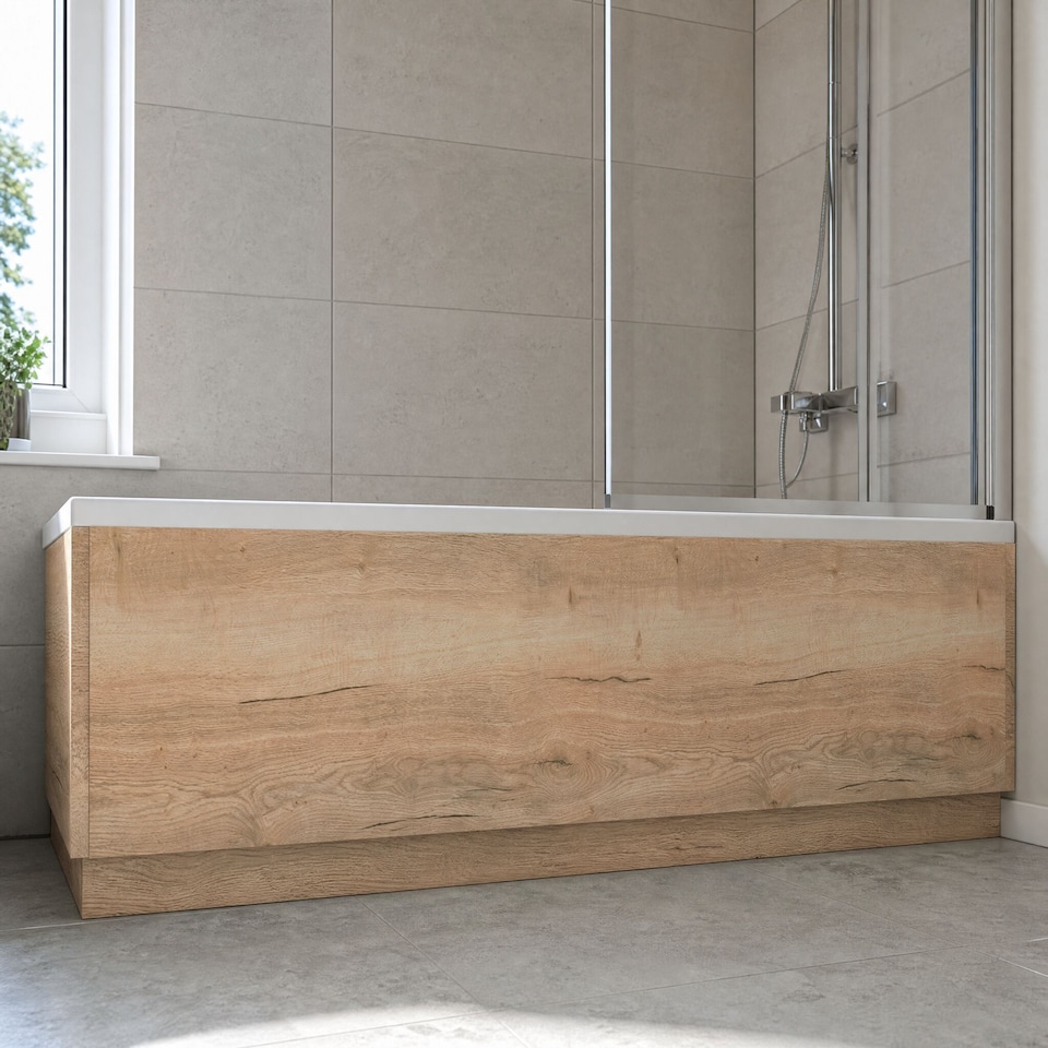 image 1 of Balterley Edge/Power Straight Front Bath Panel & Plinth - Textured Woodgrain Autumn Oak | Brown | Autumn Oak | 1