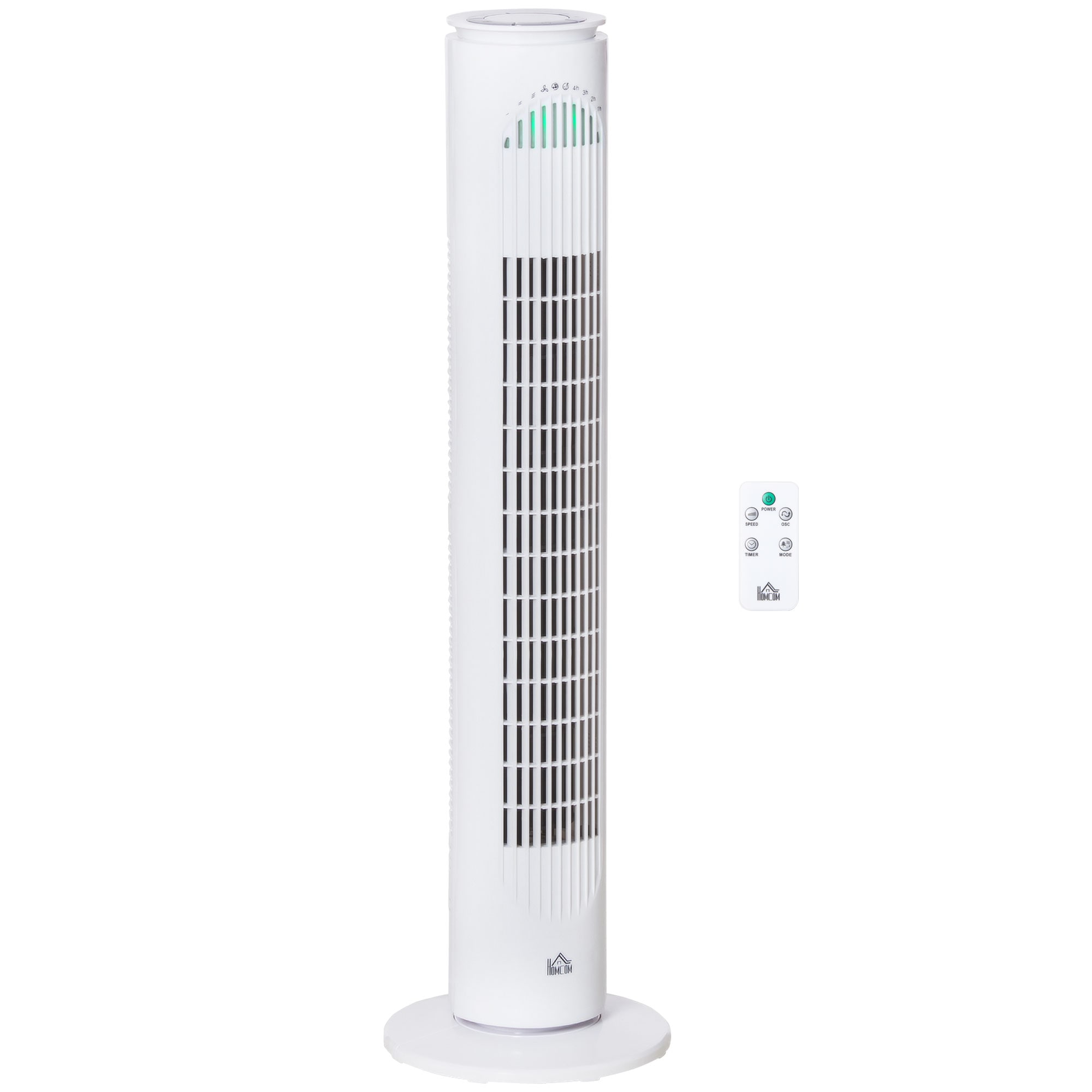 HOMCOM 30 Freestanding Tower Fan, 3 Speed 3 Mode, 10h Timer, 70 Degree Oscillation, LED Light, 5M Remote Controller, White