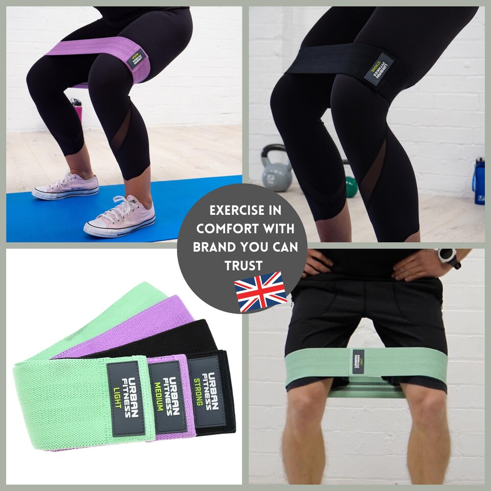 image 1 of Urban Fitness Unisex (Set 3) Fabric Resistance Band Loop Set Of 3 15 Inch, White, One Size UK