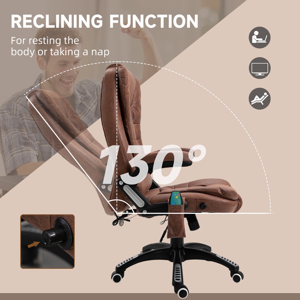image 1 of Vinsetto Office Chair w/ Heating Massage Points Relaxing Reclining Brown