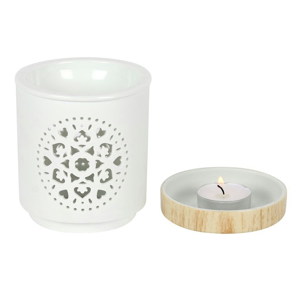 image 1 of Mandala Cut Out Oil Burner - White