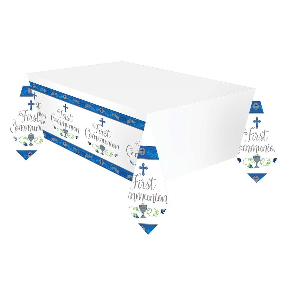 Amscan Plastic Printed First Holy Communion Party Table Cover - White/Blue - One Size