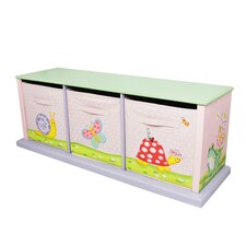 Teamson Kids Magic Garden Kids Wooden Storage Cubby Bench with 3 Drawers, Pink