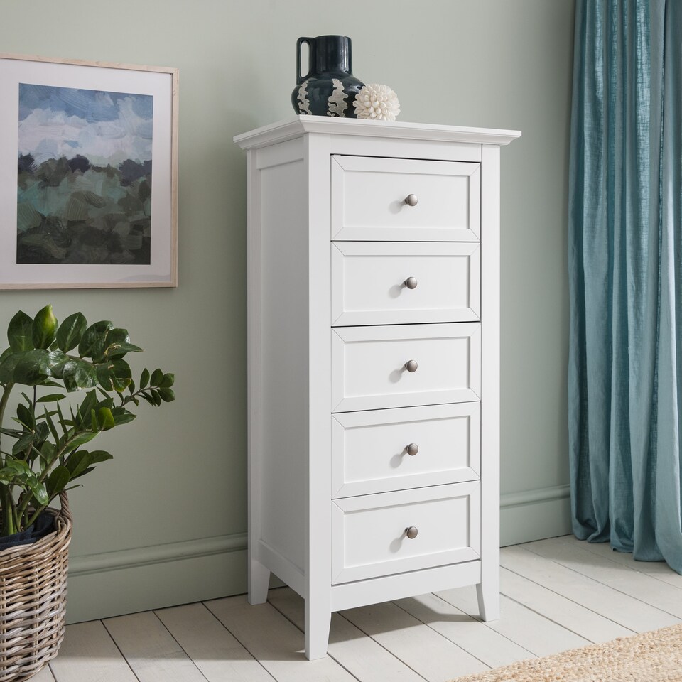 image 1 of Karlstad Chest of Drawers 5 Drawer Tall in Classic White