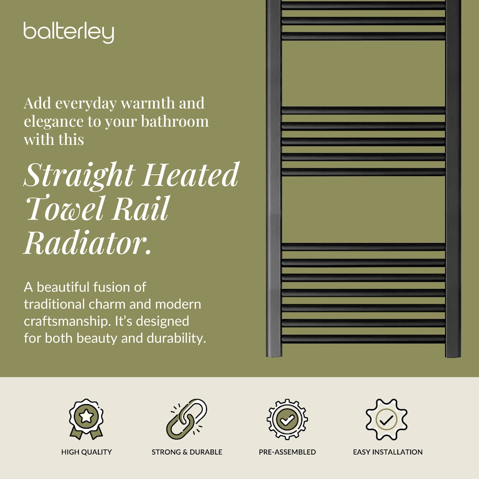 image 1 of Straight Heated Towel Rail Radiator, 781W, 500 x 1400mm, Matt Black | Black | Matt Black