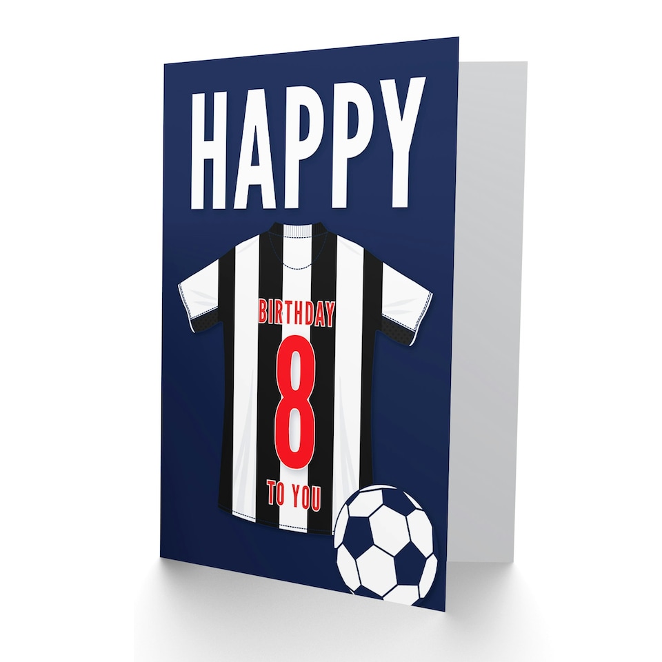 image 1 of Football Strip Kit White Striped Top Age 8 Year Old Child Kids 8th Birthday Card