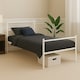image 2 of Single Bed Frame Metal Rounded Headboard Easy Assembly Under Bed Base Storage Space White