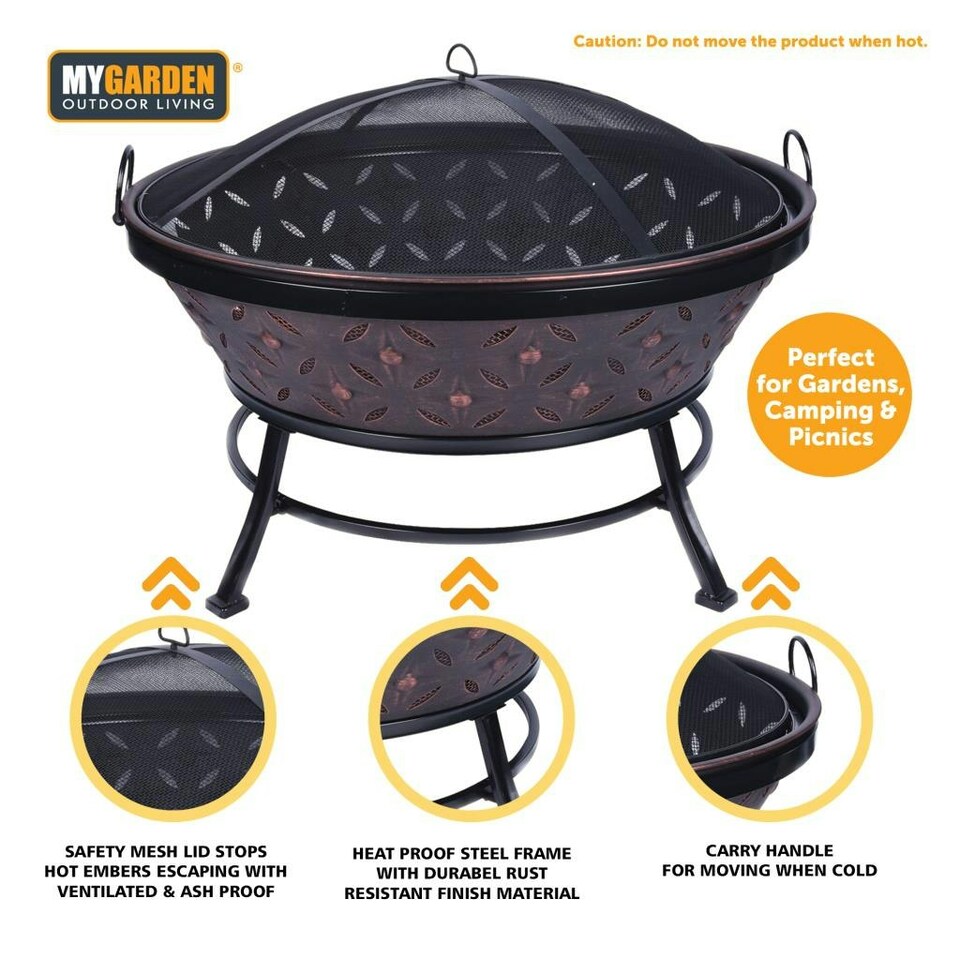 image 1 of Cordoba Large Garden Fire Pit Portable for Picnic BBQ Patio Party Copper Firepit