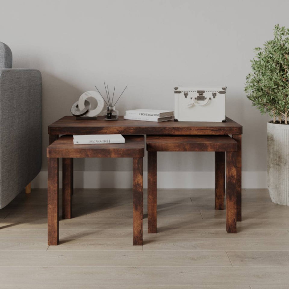 image 1 of URBNLIVING Wooden Nesting Stacking Tables Set Of 3 | Multi | Rustic Brown | 3
