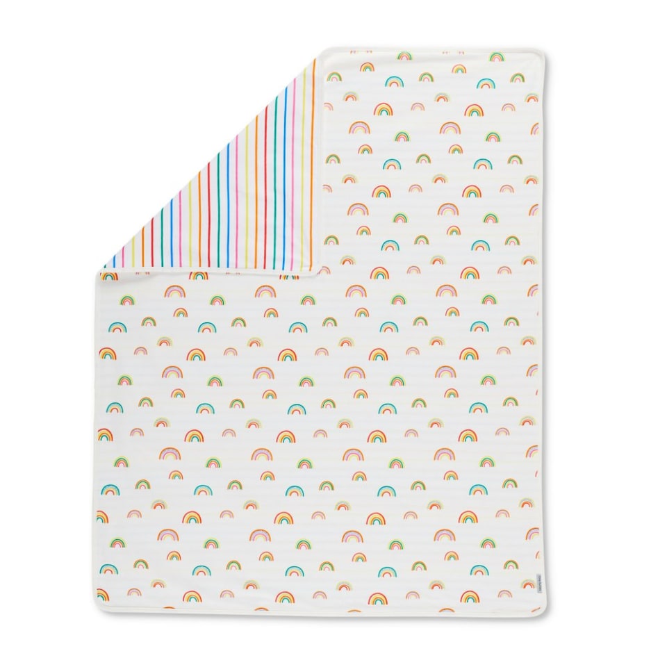 image 1 of Reversible Baby Blanket – 100% Cotton, Ultra-Soft & Breathable Knit, 100 x 74cm – Perfect for Swaddling, Cuddles & Nursery Bedding, Lightweight (Rainbow Dreams)
