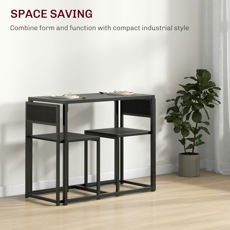 image 1 of HOMCOM 3 Piece Dining Table Set with Metal Frame, Black Black
