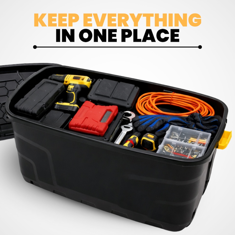 image 1 of 190L Extra Large Storage Box on Wheels with Lid - Heavy-Duty Lockable (Black)