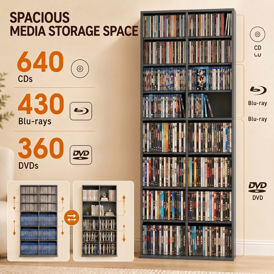 image 1 of HOMCOM 640 CD Storage Unit 360 DVD Storage Tower w/ 18 Compartments