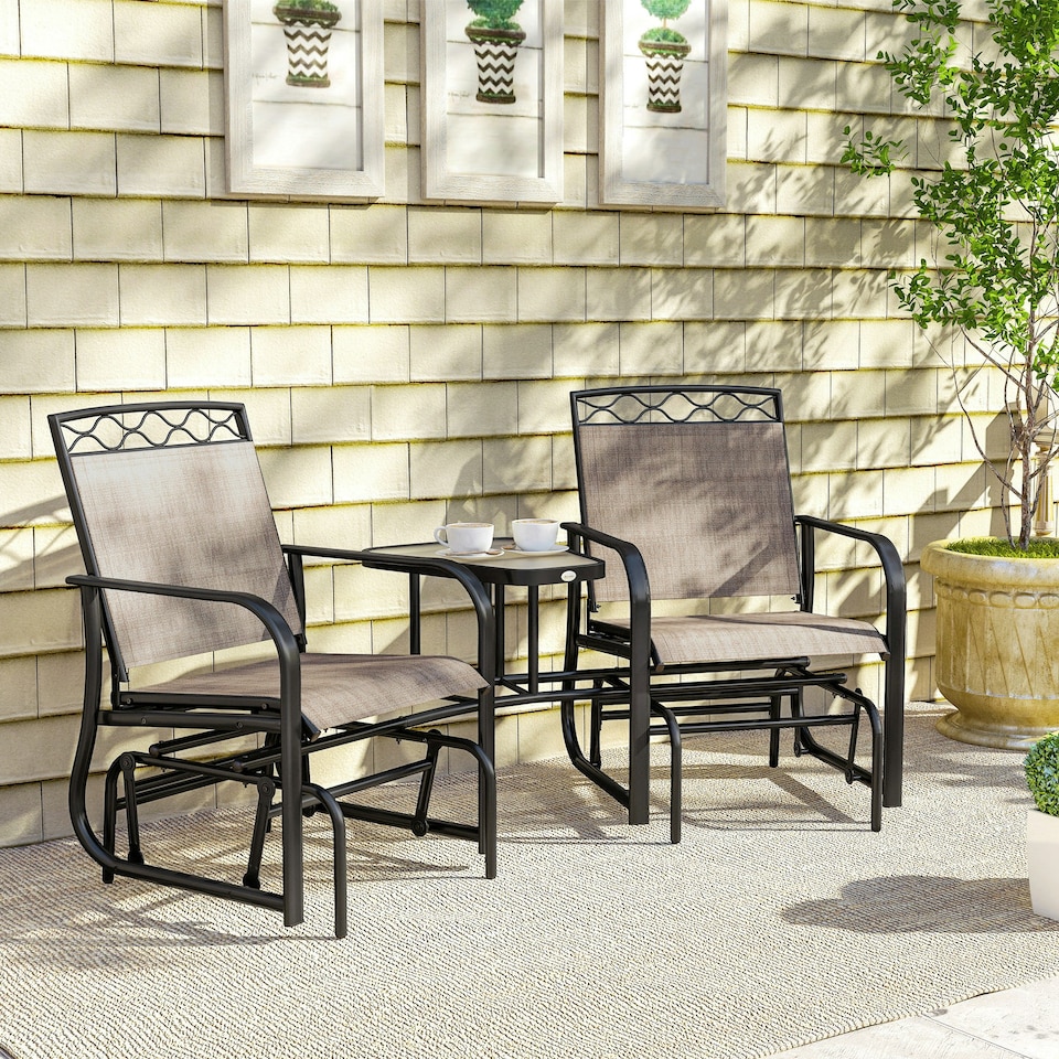 image 1 of Outsunny 2-Person Outdoor Glider Rocker Chair with Center Table for Backyard