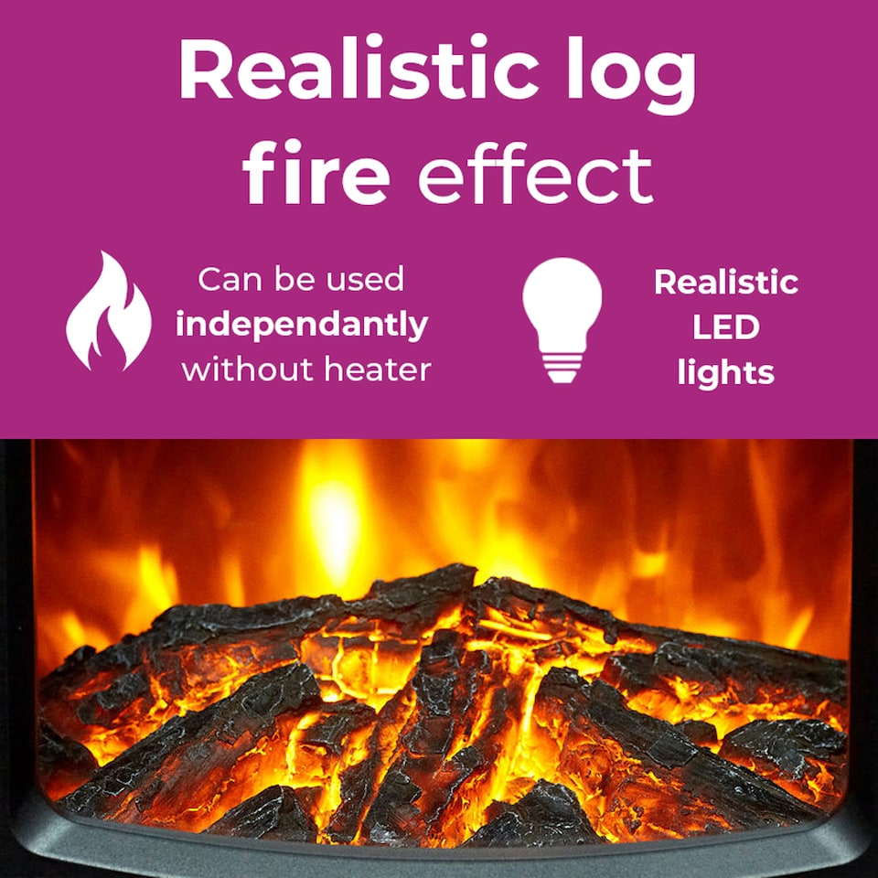 image 1 of Neo 1000W / 2000W Freestanding Electric Fire Stove Heater Burner Realistic Flame and Log Store | White