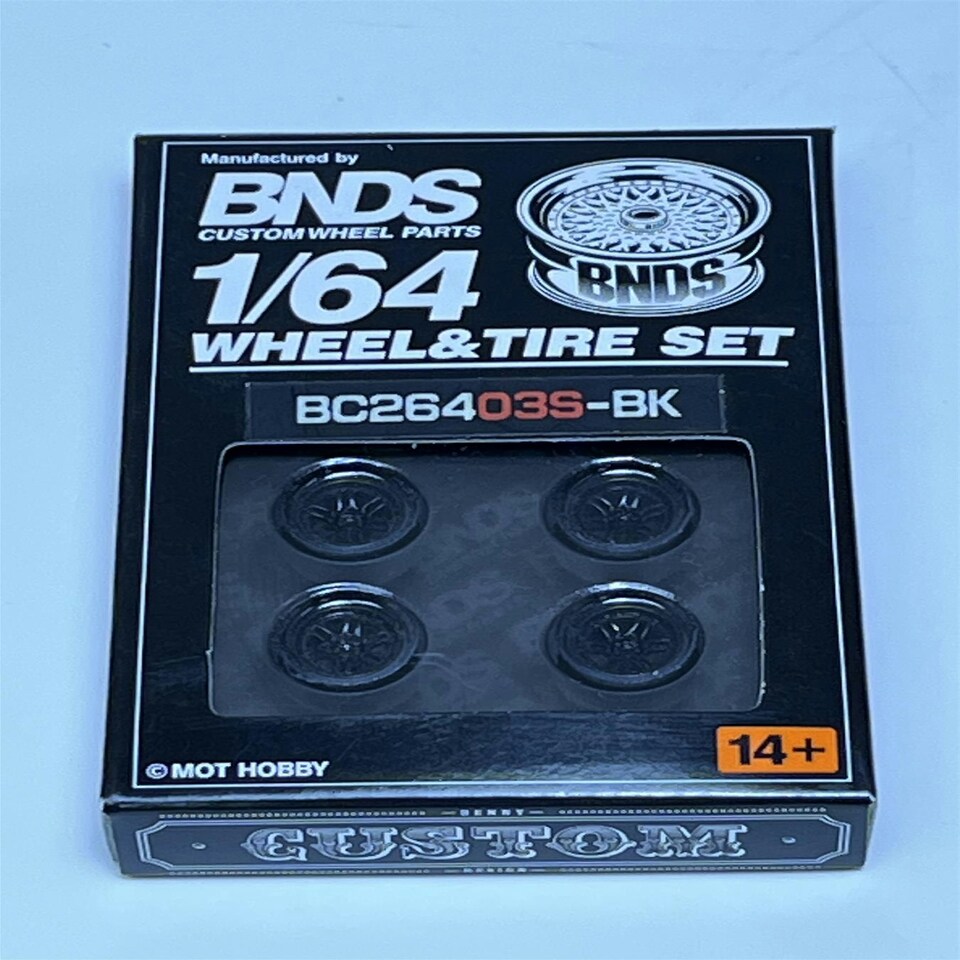 image 1 of BNDS Custom Wheel Parts Wheel and Tyre Set Gloss Black 1:64 MOT Hobby BC26403SBK
