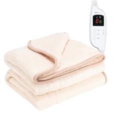 Monhouse Heated Throw - Electric Blanket - Digital Controller - 9H Timer, 9 Heat Settings, Auto Shutoff - Single 130X160Cm | Cream | Beige Shearling | 1