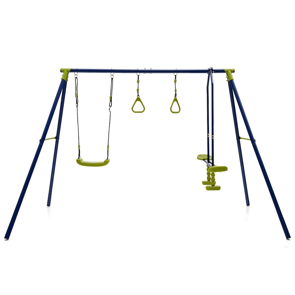 image 1 of COSTWAY 3-in-1 Swing Set A-Frame Swing Set Multifunctional Activity Playset for Backyard