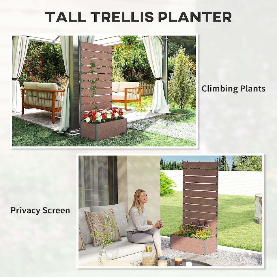 image 1 of Outsunny Raised Garden Bed with Trellis and Drainage Hole, Planter Box Grey