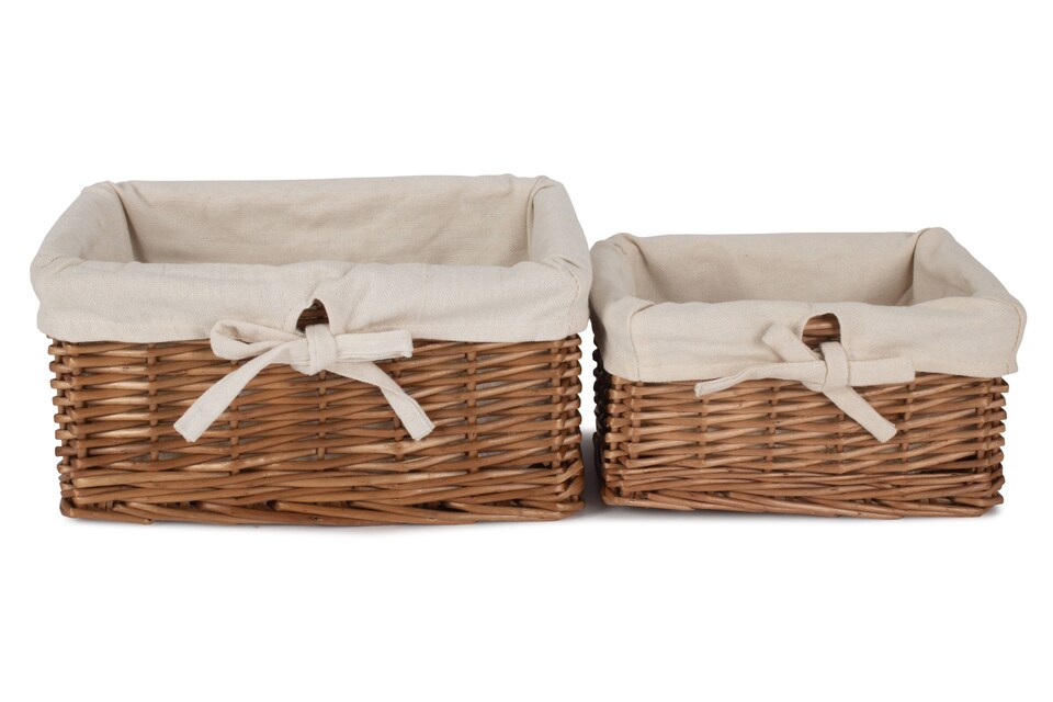 image 1 of Set of 2 Autumn Double Steamed Willow Basket with Lining | Brown | Brown | Not provided