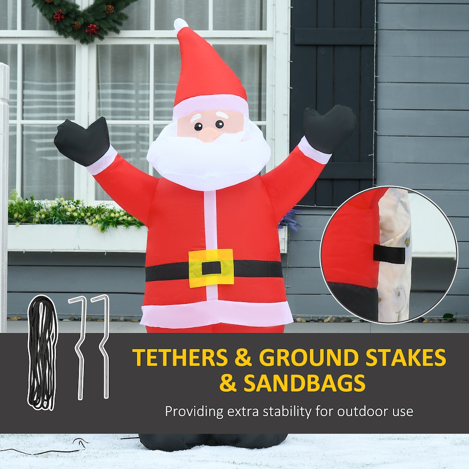 image 1 of HOMCOM 4ft Inflatable Christmas Santa Claus Xmas Decoration 1 LED Holiday Air Blown Yard Outdoor Decor