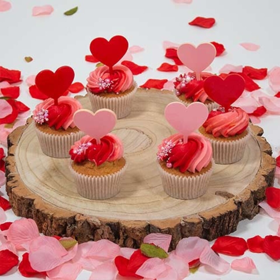 image 1 of Pink & Red Heart Pick Acrylic Cake Toppers - Pack of 6