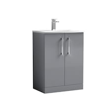 Balterley Modern Bathroom Floor Standing 2 Soft Close Door Vanity Unit & Curved Basin | Grey | Satin Grey | 830 x 610 x 440mm