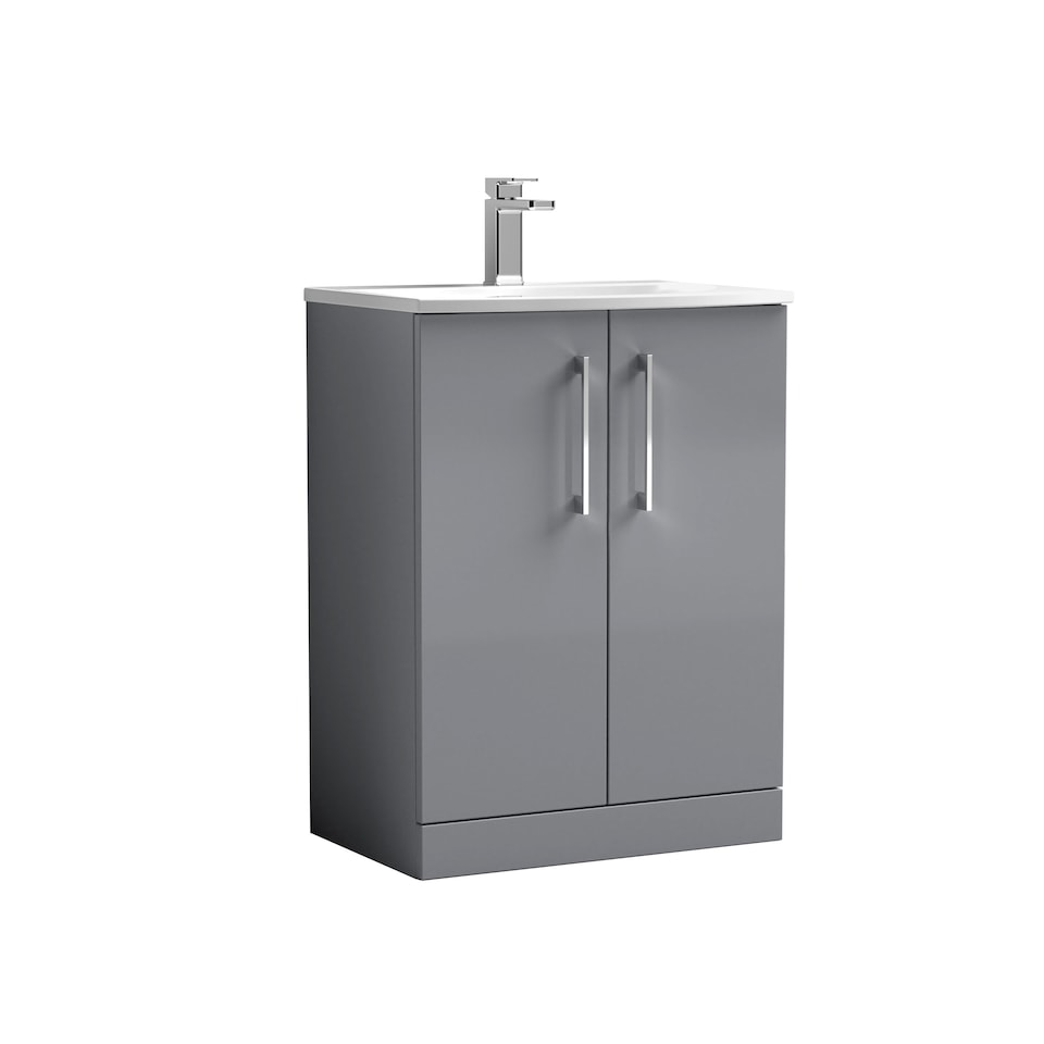 image 1 of Balterley Modern Bathroom Floor Standing 2 Soft Close Door Vanity Unit & Curved Basin | Grey | Satin Grey | 830 x 610 x 440mm