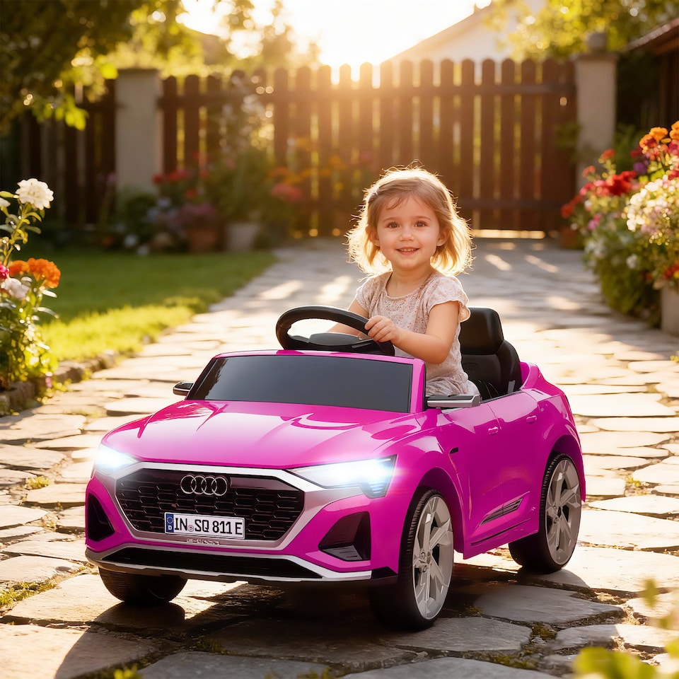 image 1 of AIYAPLAY Audi Q8 E-tron Licensed Electric Car for Kids, 12V Electric Ride on Sportback Design with Remote Control, 4 Suspension Wheels, LED Lights, Music, Horn, for Ages 3-4 - Pink