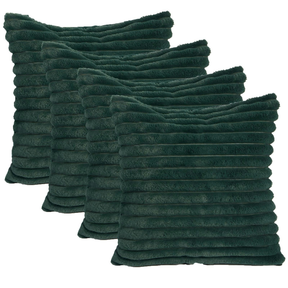 image 1 of OHS 4 x Faux Fur Matte Velvet Fleece Thick Ribbed Cushion Covers, 45x45cm - Green