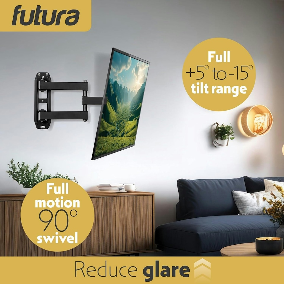 image 1 of Futura Universal TV Wall Mount Bracket for 13-43 Inch TVs, Tilt, Swivel & 90° Rotation