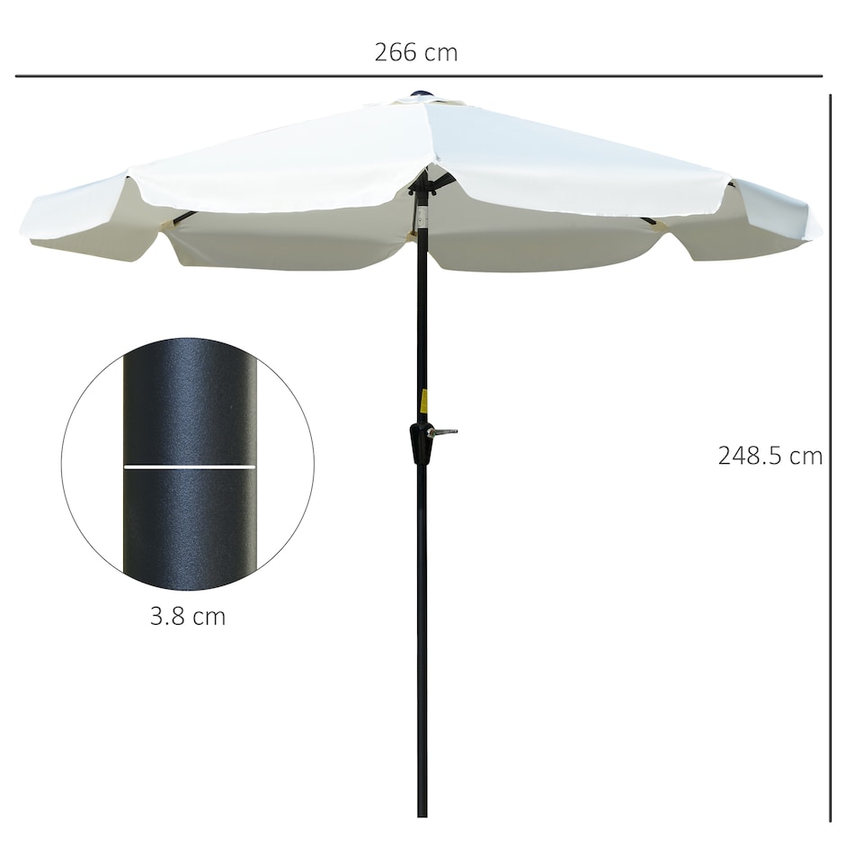 image 1 of Outsunny 2.7m Patio Parasol Garden Umbrellas Outdoor Sun Shade Table Umbrella with Tilt, Crank, 8 Ribs, Ruffles, White
