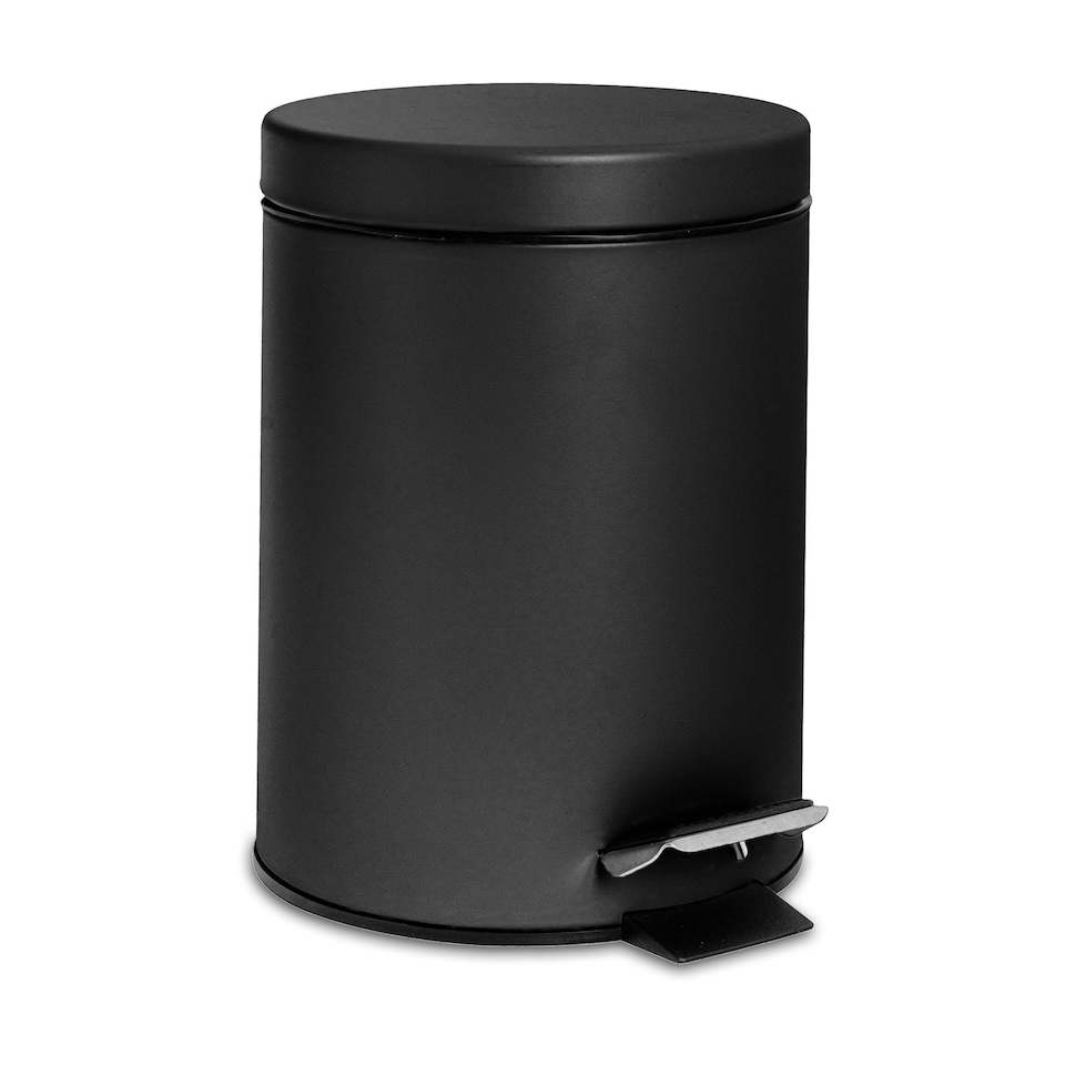image 1 of Harbour Housewares 2x Bathroom Pedal Bins - 3L - Matt Black Round Stainless Steel Slim Rubbish Dustbin Lid and Inner Liner Bucket