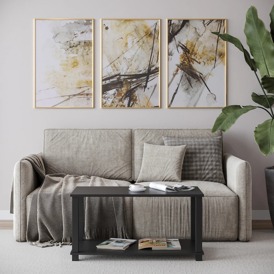 image 1 of Sandra 2 Tier Coffee Table Side Table With Shelf TV Stand Minimalist Style 83cm | Multi | Black