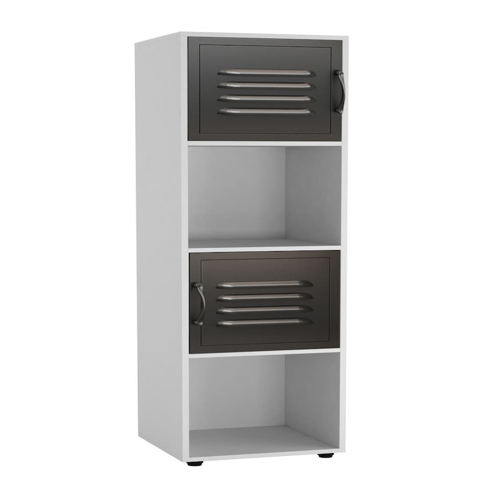 image 1 of 4 -Cube Tall Shelving Unit With Metal Doors White | White / Grey