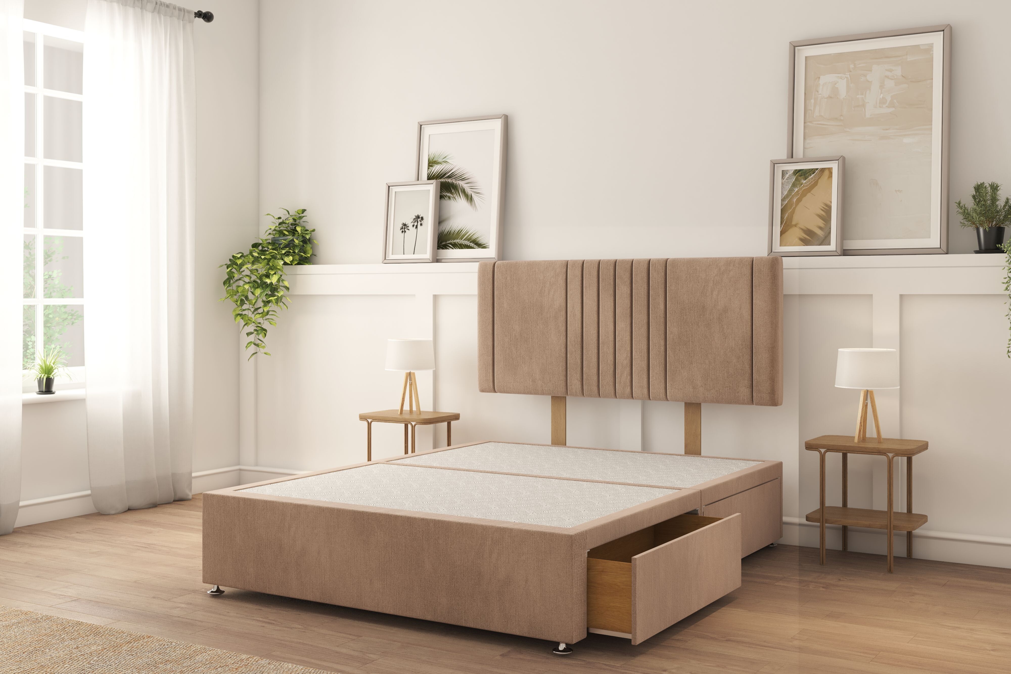 Sloomy Langston Mink Naples Divan Bed Base 2 Drawers Foot-End With 26" Strutted Headboard 4'6 Double