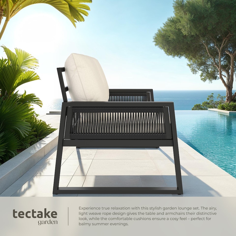 image 1 of Garden Furniture Set Capri in a Corded Design and Aluminium Frame | Grey | anthracite | 76,50 x 126 x 85 cm | 1